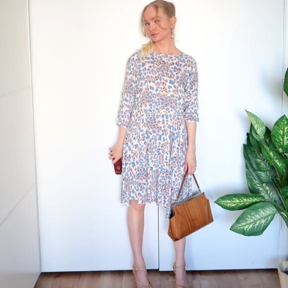 Leopard / Cheetah Print 100 % Asymmetric Knee Length 3/4 Sleeve Cotton Dress S - Picture 3 of 16